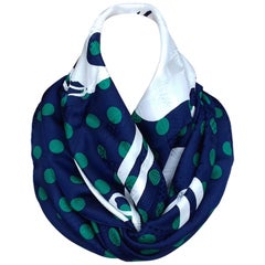 Hermès Carré Cavalcadour Brides de Gala A pois Navy Green Silk Scarf 90 cm