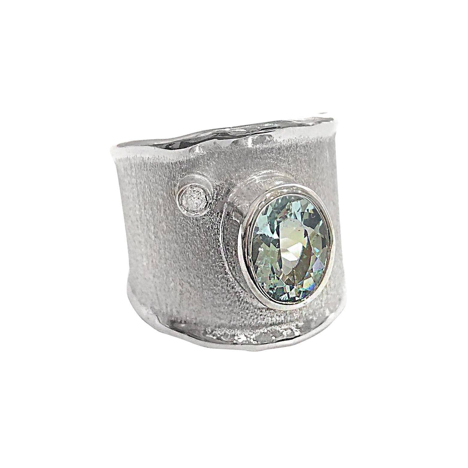 Yianni Creations 1.60 Carat Aquamarine and Diamond Fine Silver 950 Ring  For Sale