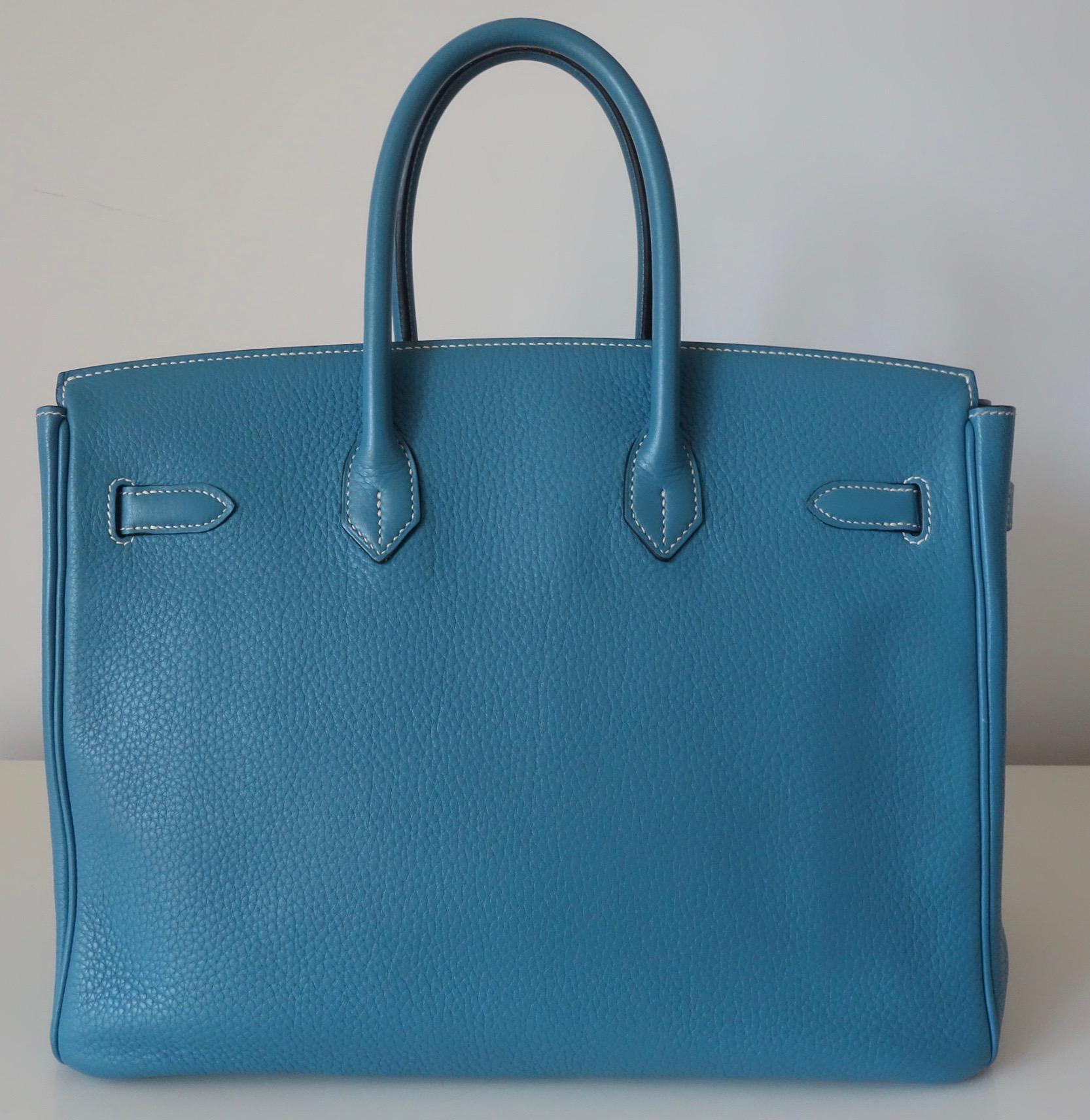 Women's Hermès Taurillon Clemence Bleu Jean PHW 35 cm Birkin Top Handle Bag