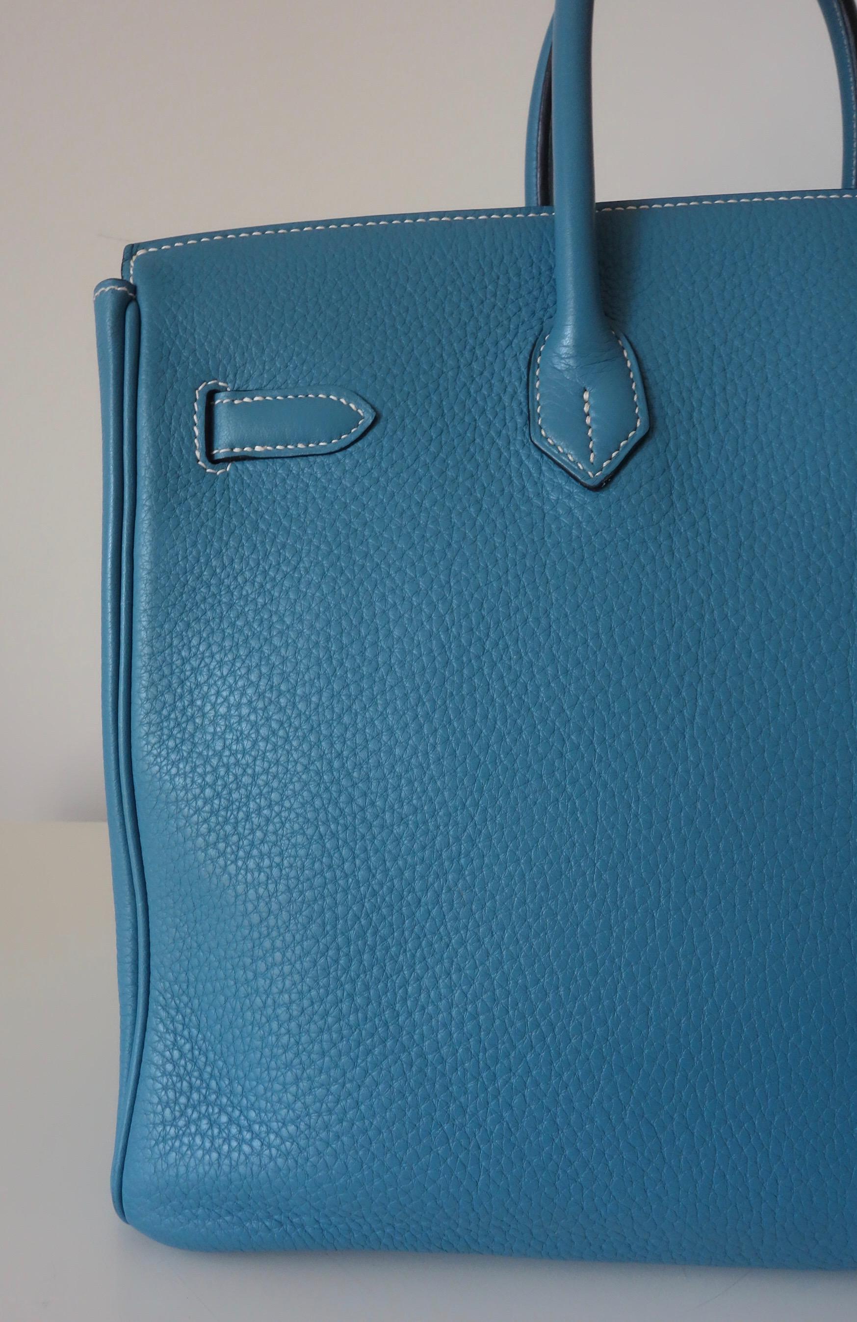 Hermès Taurillon Clemence Bleu Jean PHW 35 cm Birkin Top Handle Bag 1