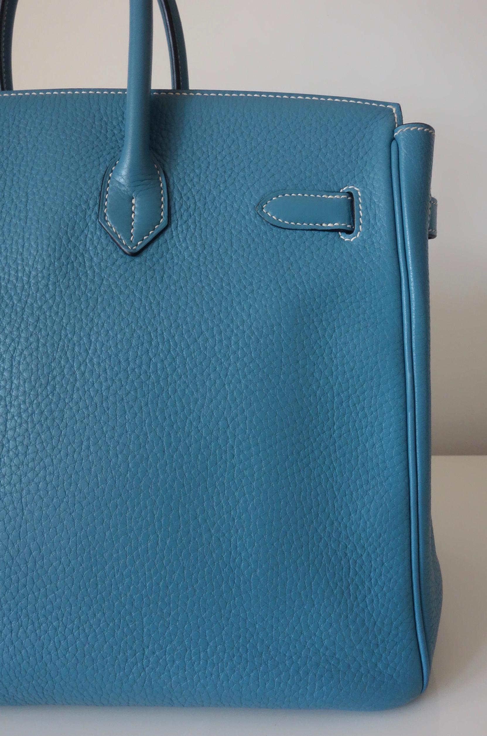 Hermès Taurillon Clemence Bleu Jean PHW 35 cm Birkin Top Handle Bag 2