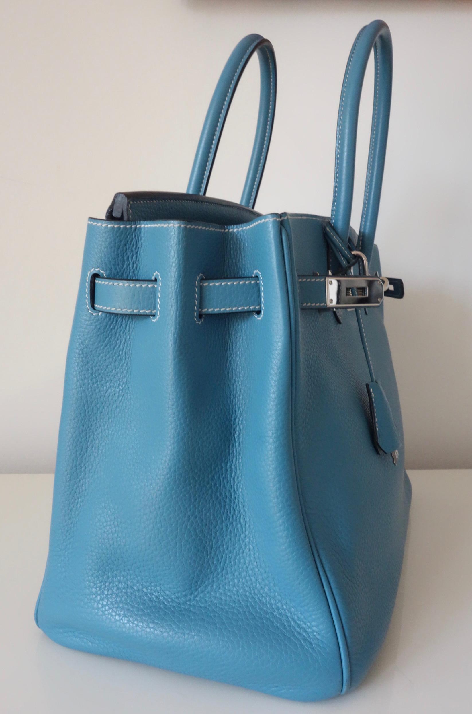 Hermès Taurillon Clemence Bleu Jean PHW 35 cm Birkin Top Handle Bag 3