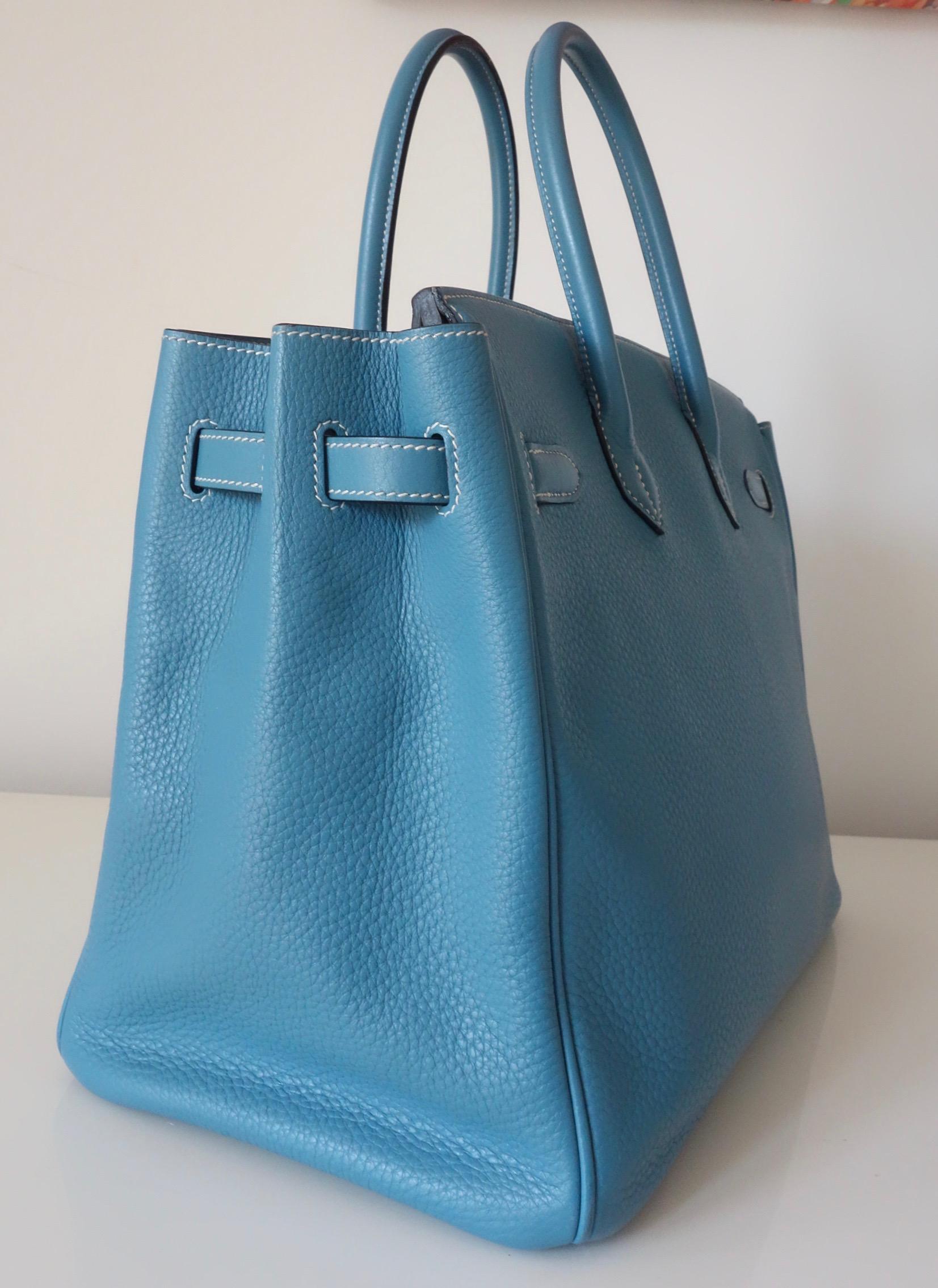 Hermès Taurillon Clemence Bleu Jean PHW 35 cm Birkin Top Handle Bag 4