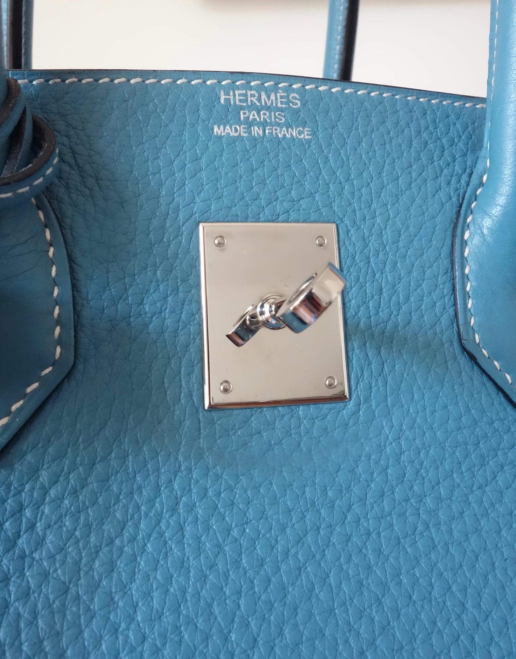Hermès Taurillon Clemence Bleu Jean PHW 35 cm Birkin Top Handle Bag 5