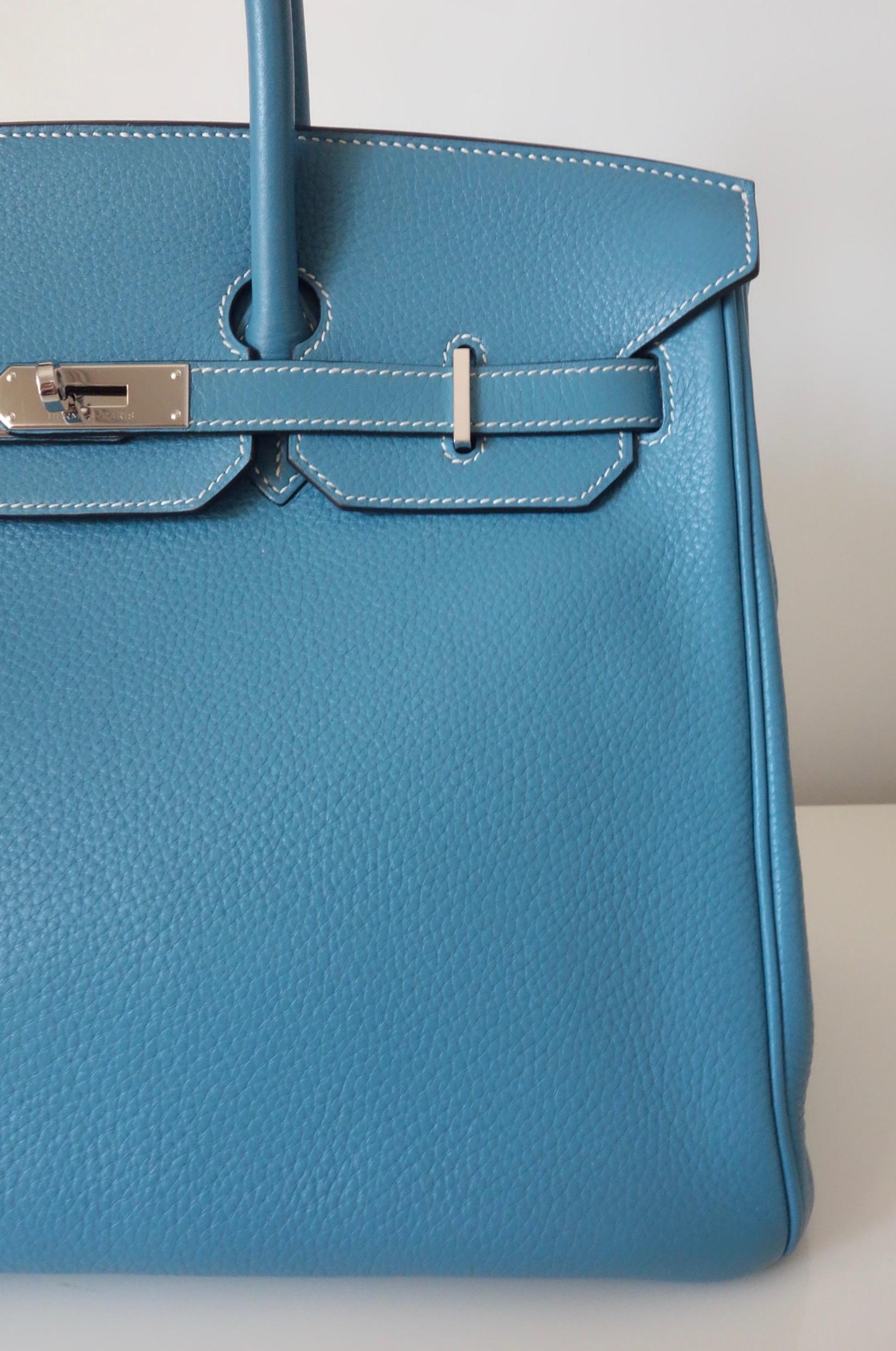 Hermès Taurillon Clemence Bleu Jean PHW 35 cm Birkin Top Handle Bag 6