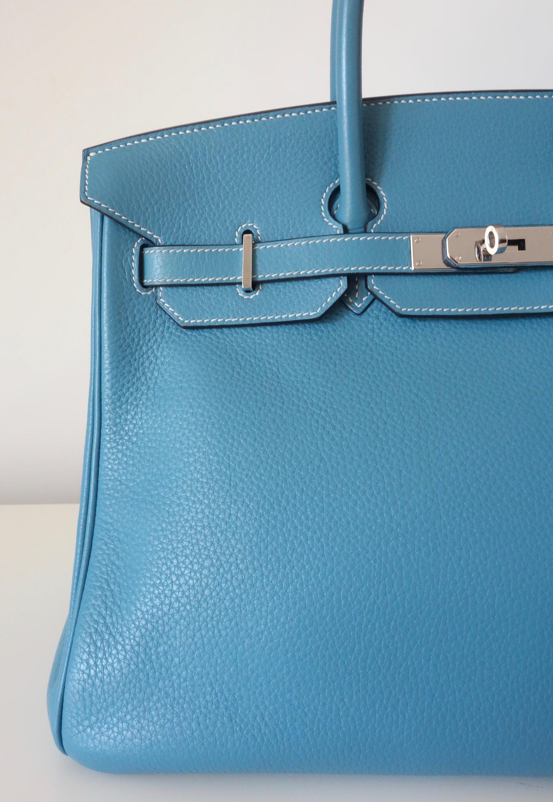 Hermès Taurillon Clemence Bleu Jean PHW 35 cm Birkin Top Handle Bag 7