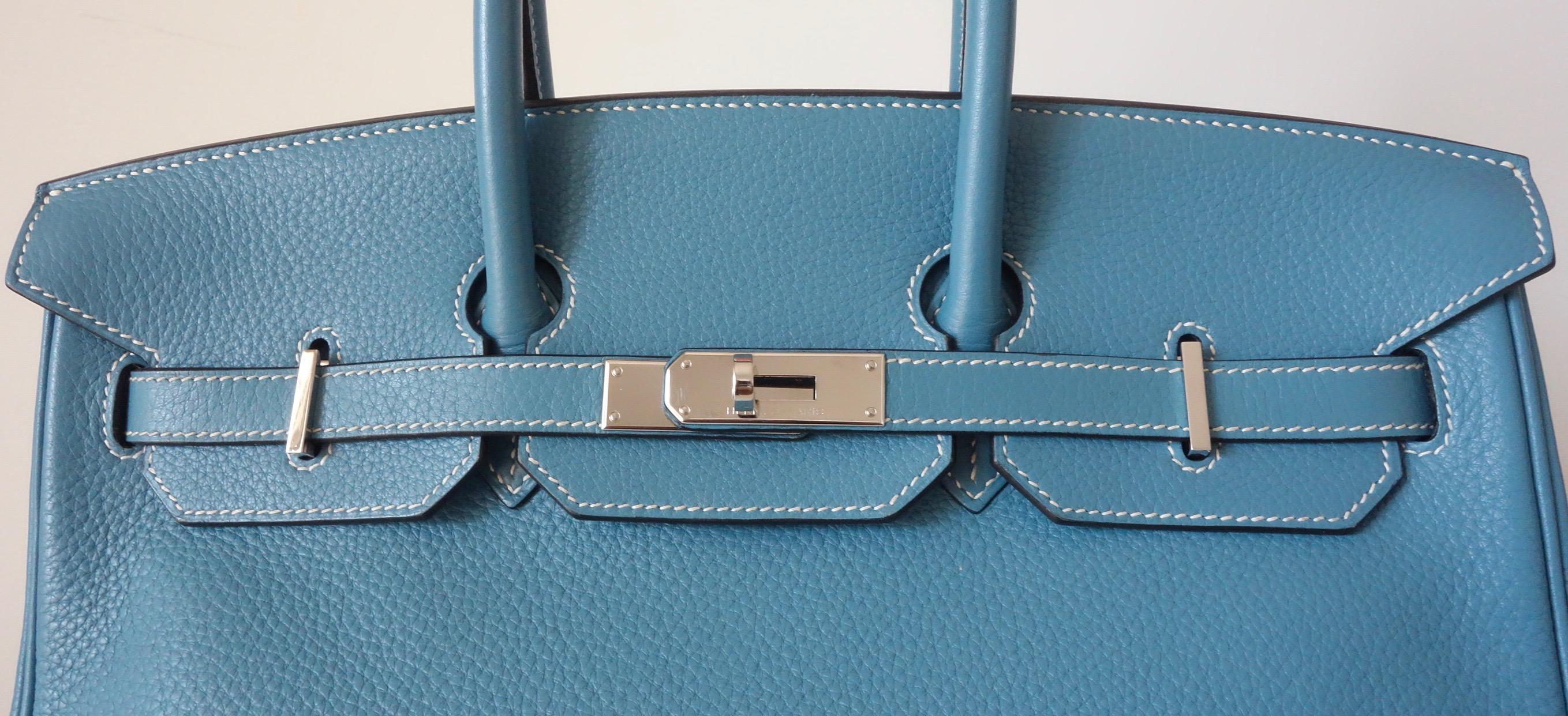 Hermès Taurillon Clemence Bleu Jean PHW 35 cm Birkin Top Handle Bag 8