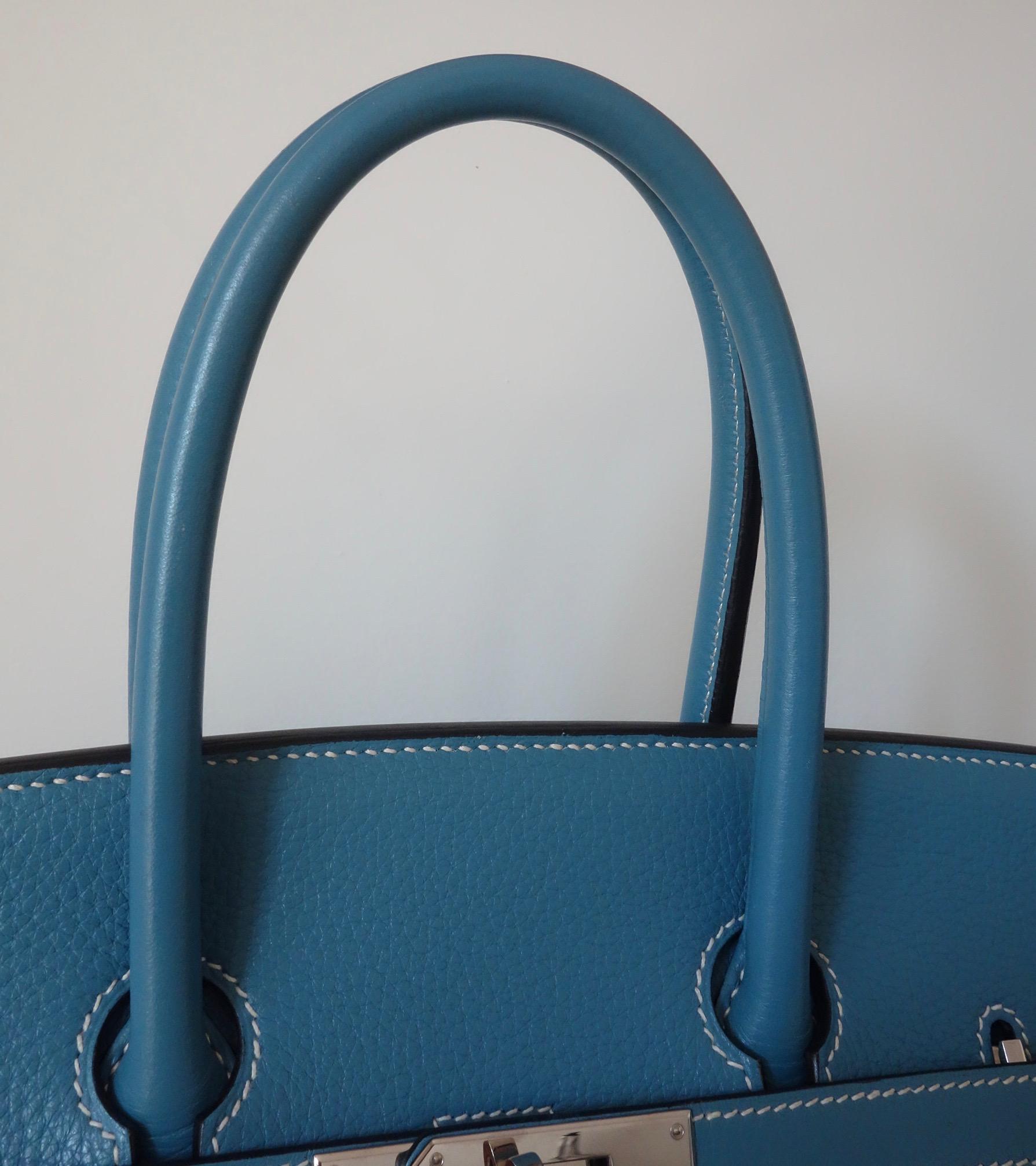 Hermès Taurillon Clemence Bleu Jean PHW 35 cm Birkin Top Handle Bag 9