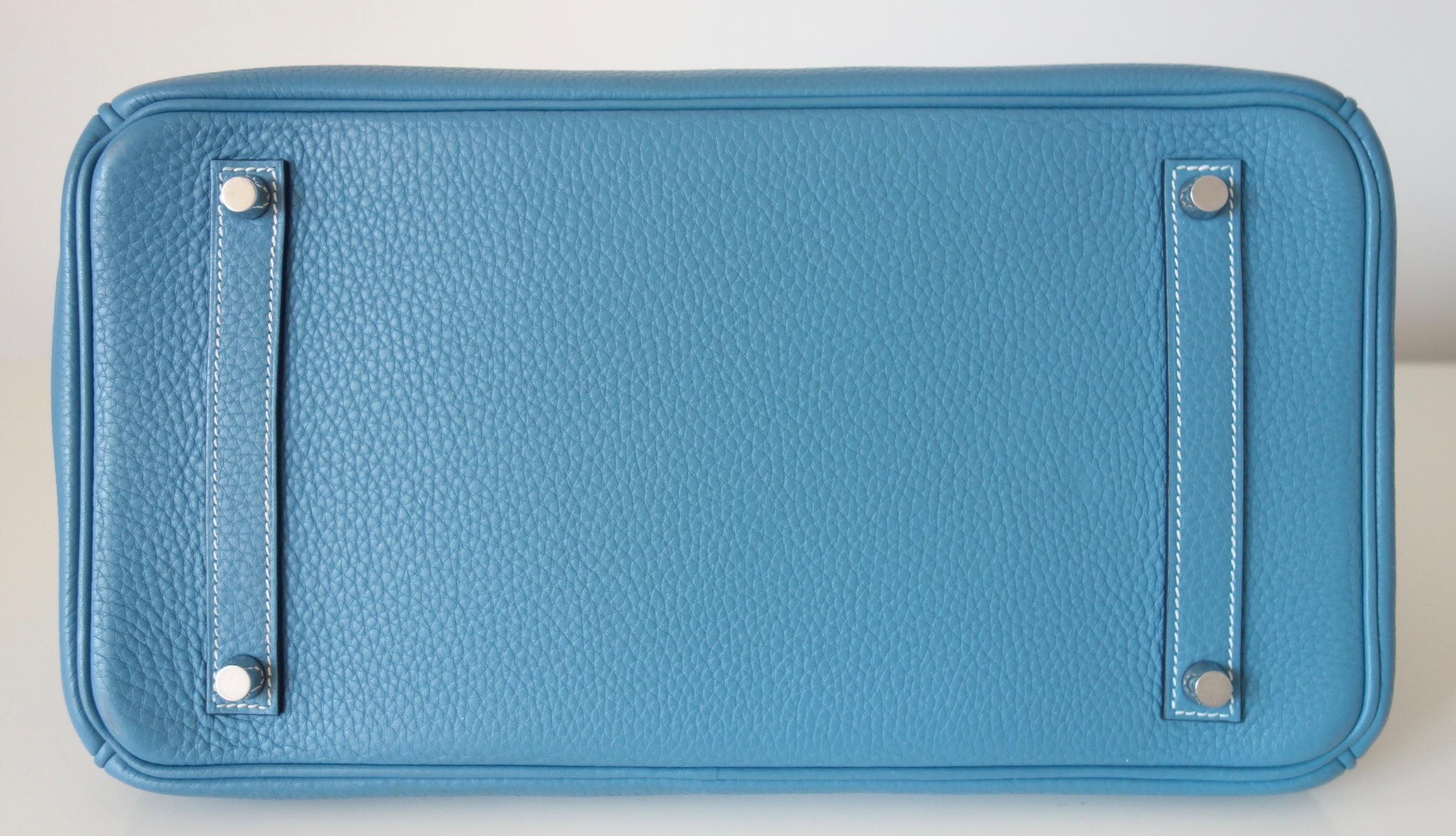 Hermès Taurillon Clemence Bleu Jean PHW 35 cm Birkin Top Handle Bag 11