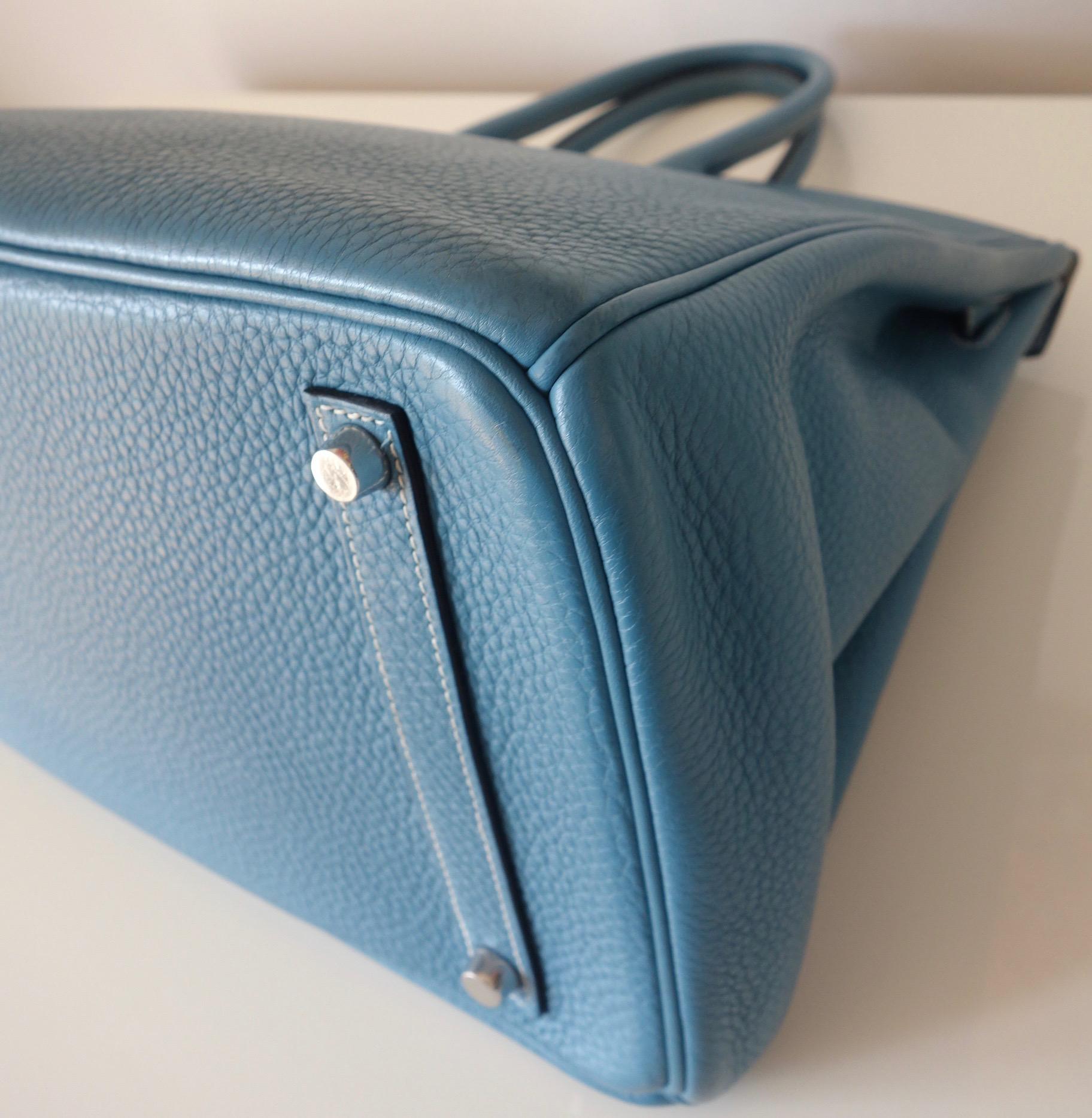 Hermès Taurillon Clemence Bleu Jean PHW 35 cm Birkin Top Handle Bag 13