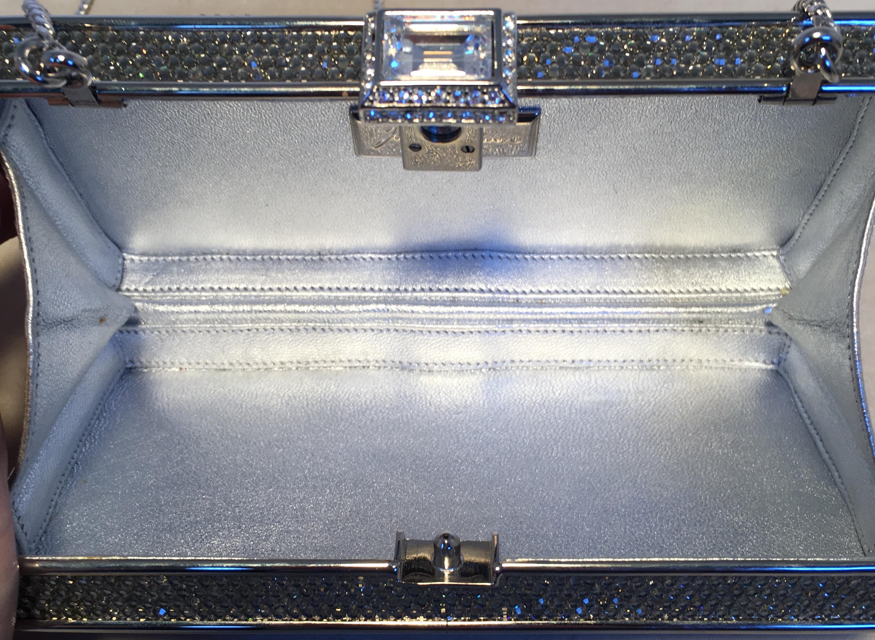 Judith Leiber Silver Swarovski Crystal Stripe Minaudiere Evening Bag Clutch 2