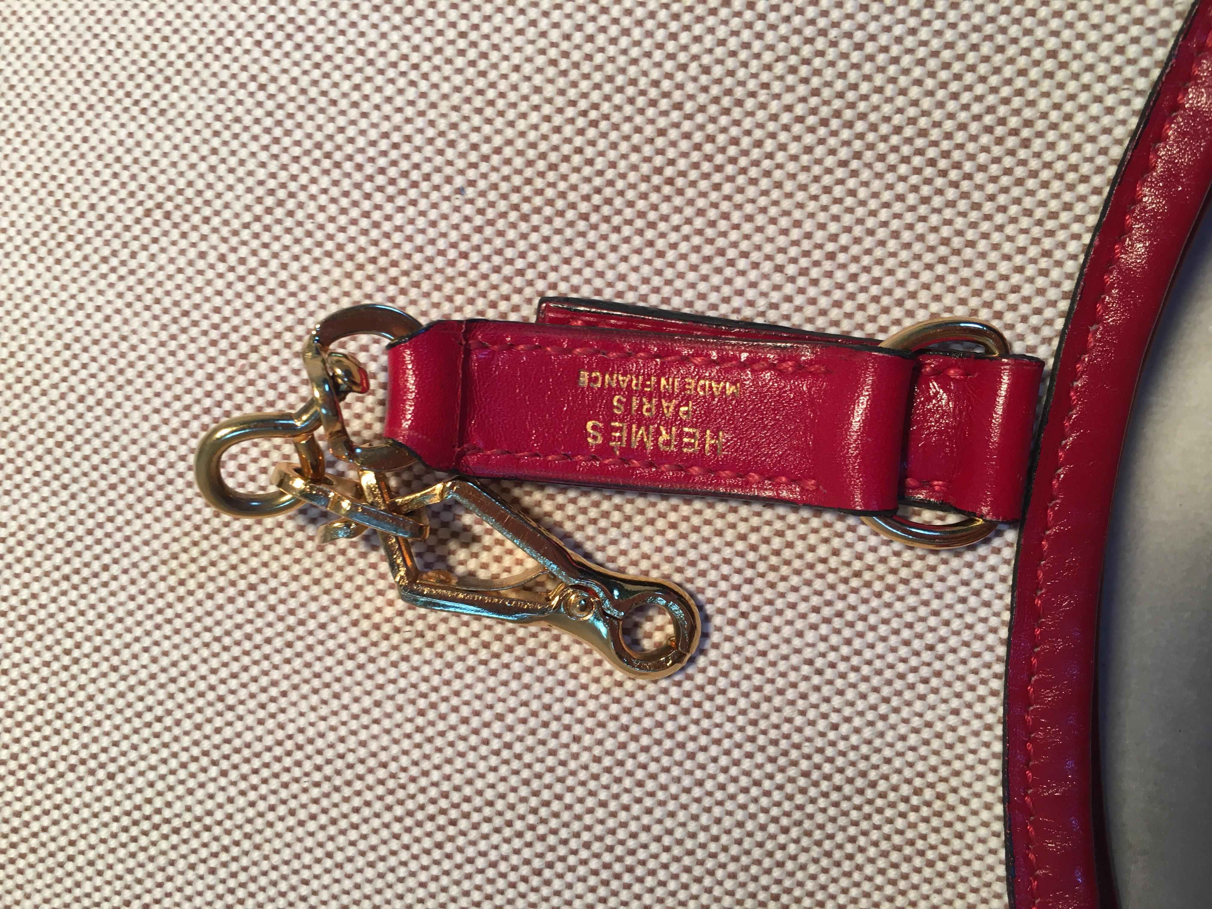 Hermes vintage Canvas and Red Leather Trim Shoulder Bag 1