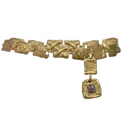 CHANEL Vintage '97 Hammered Bronze Chain & Amethyst Belt sz 95