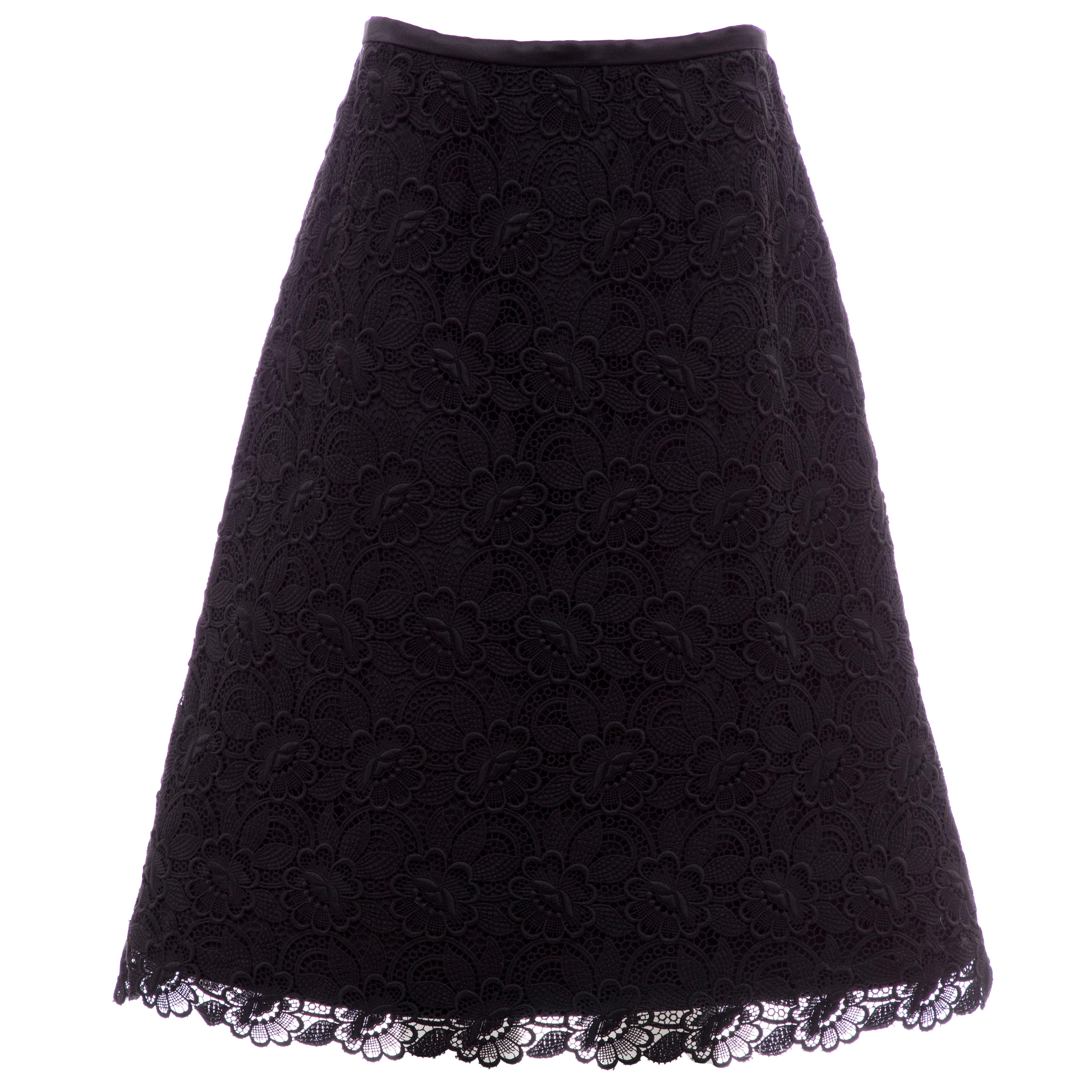 Alexander McQueen Black Silk Cotton Guipure Lace Evening Skirt, Fall 2006 For Sale