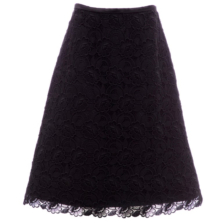Alexander McQueen Black Silk Cotton Guipure Lace Evening Skirt, Fall ...