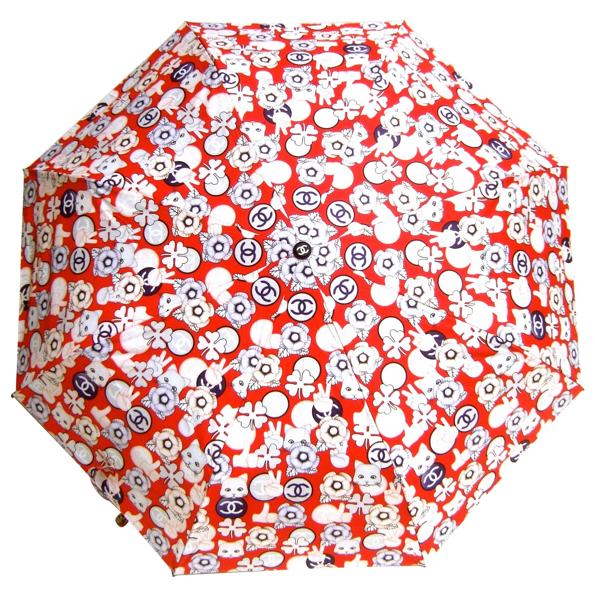 Chanel Whimsical Cat Theme Umbrella in Chanel Box Circa 21st C 