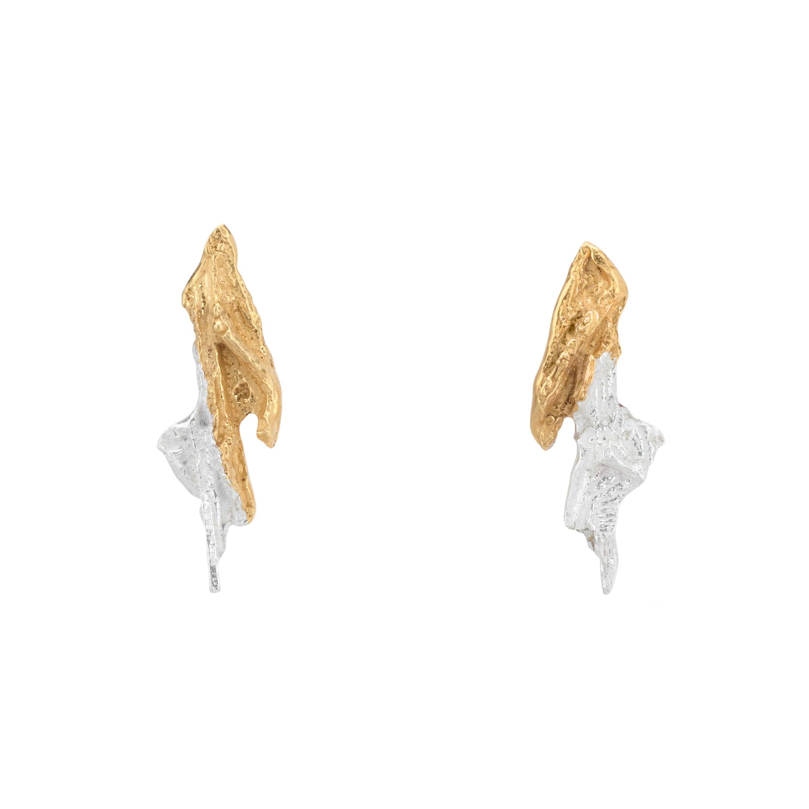 Loveness Lee Aria Small Gold and Silver Drop Textured Earrings For Sale