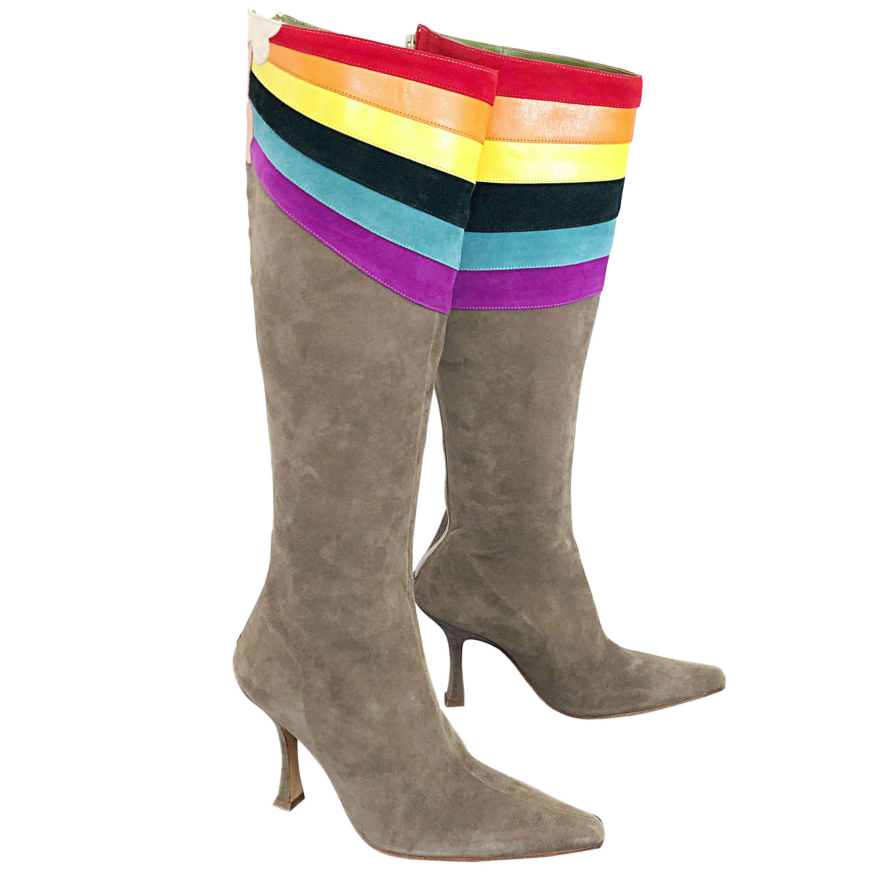 New Ashley Dearborn Size 36 / 6 Gay Pride Pegasus Rainbow High Heel Suede Boots