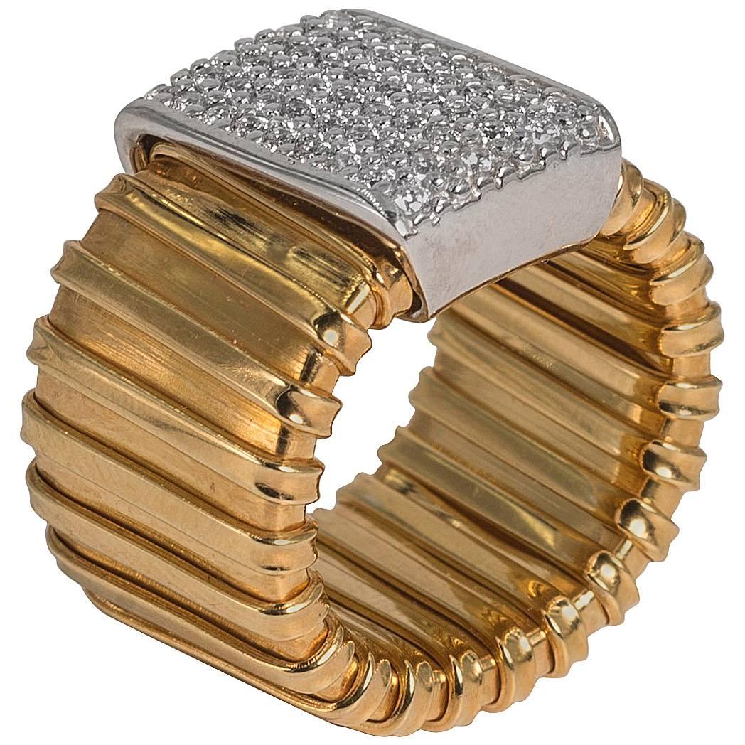 Micheletto Italian Handmade Gold Vermeil Sterling Faux Diamond Tubogaz Ring