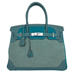 Hermes Birkin 30 Bag Grizzly Doblis Ghillies Ciel Turquoise Limited Edition New