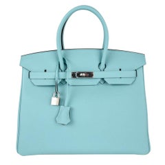 Hermes Birkin 35 Bag Fresh Blue Atoll Togo Palladium