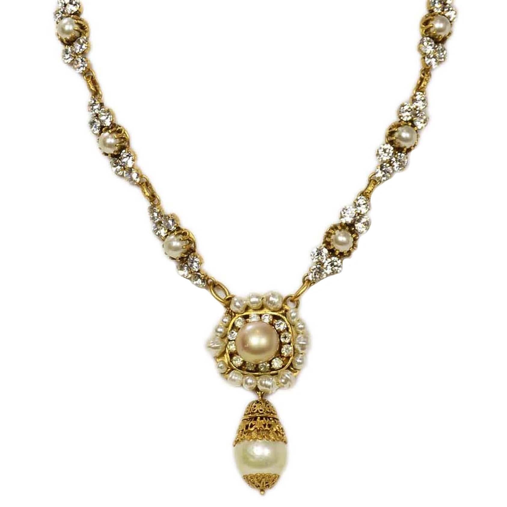 Chanel Vintage 50's-60's Pearl & Strass Crystal Necklace