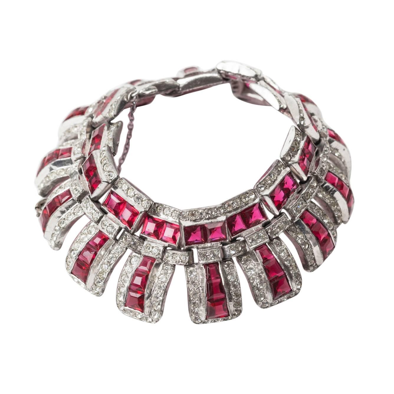 Articulated Art Deco Faux Ruby Bracelet