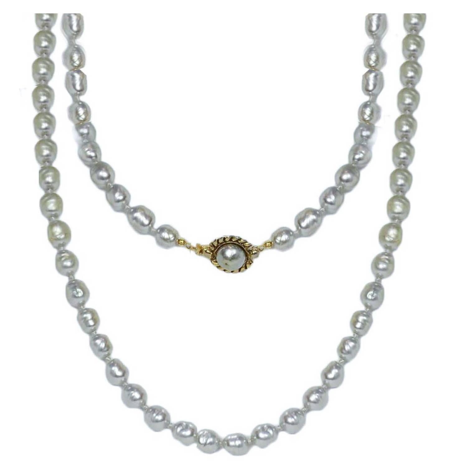 Chanel Vintage '81 Grey Pearl 36" Necklace