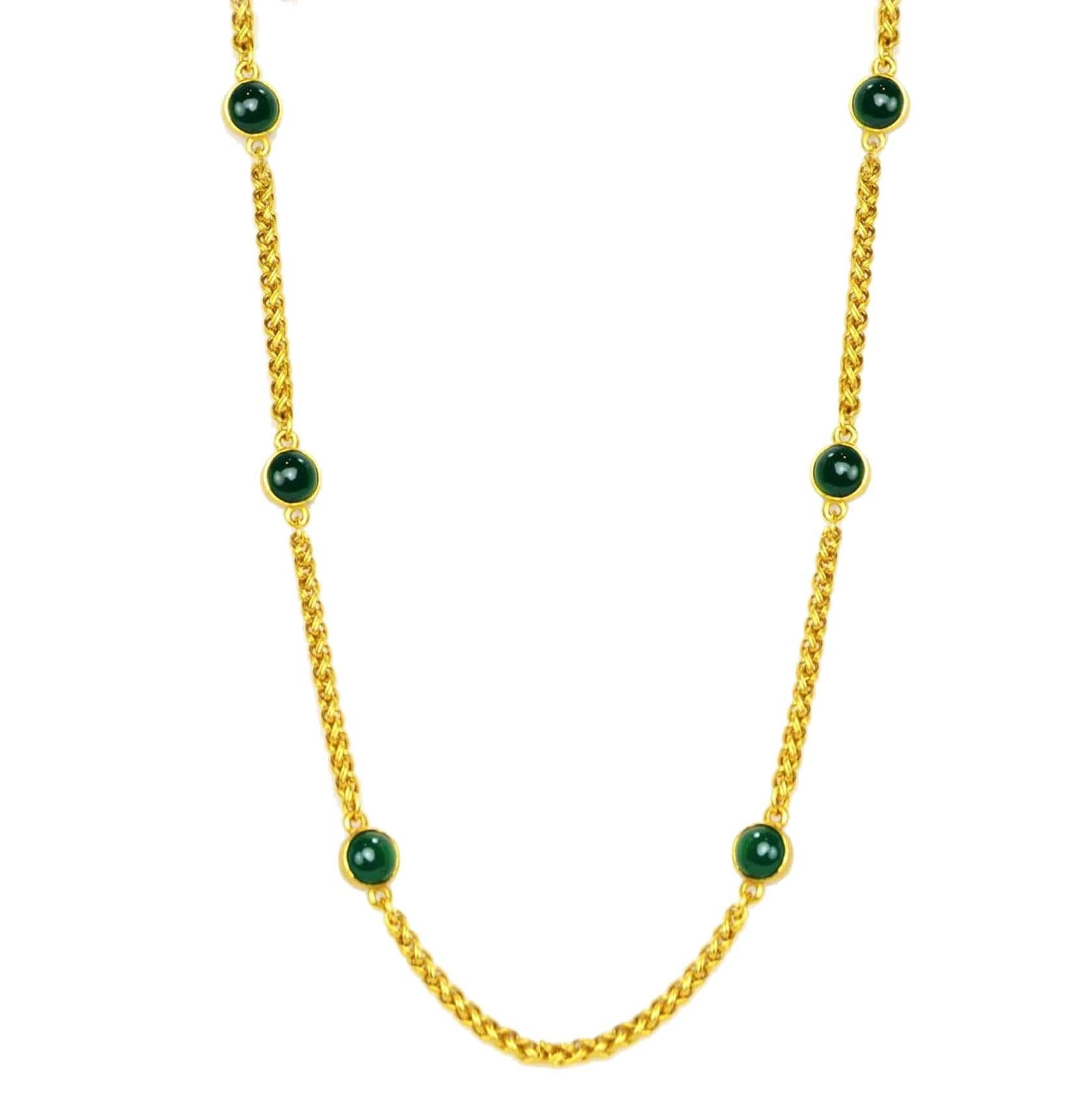 CHANEL Vintage '95 Gold Link & Green Gripoix Necklace