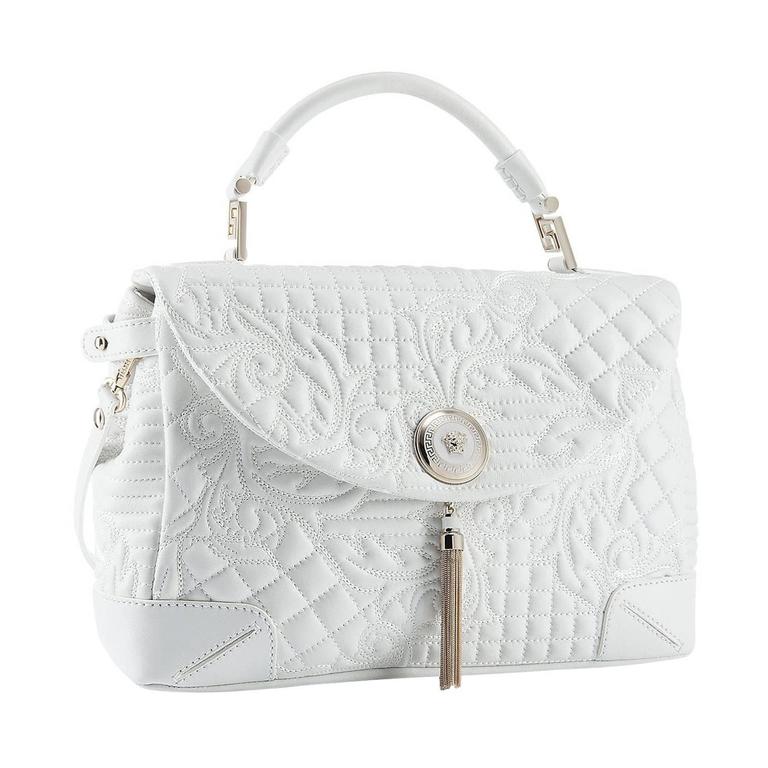 Versace White Leather Barocco Embroidered Altea Vanitas Bag At 1stdibs Versace White Leather Barocco Embroidered Altea Vanitas Bag For