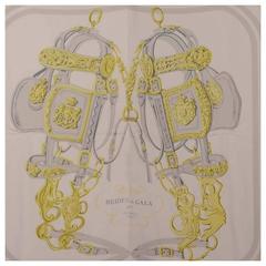 HERMES Lavender/Gold Dip Dye "Brides de Gala" 140 cm Silk Shawl rt. $910
