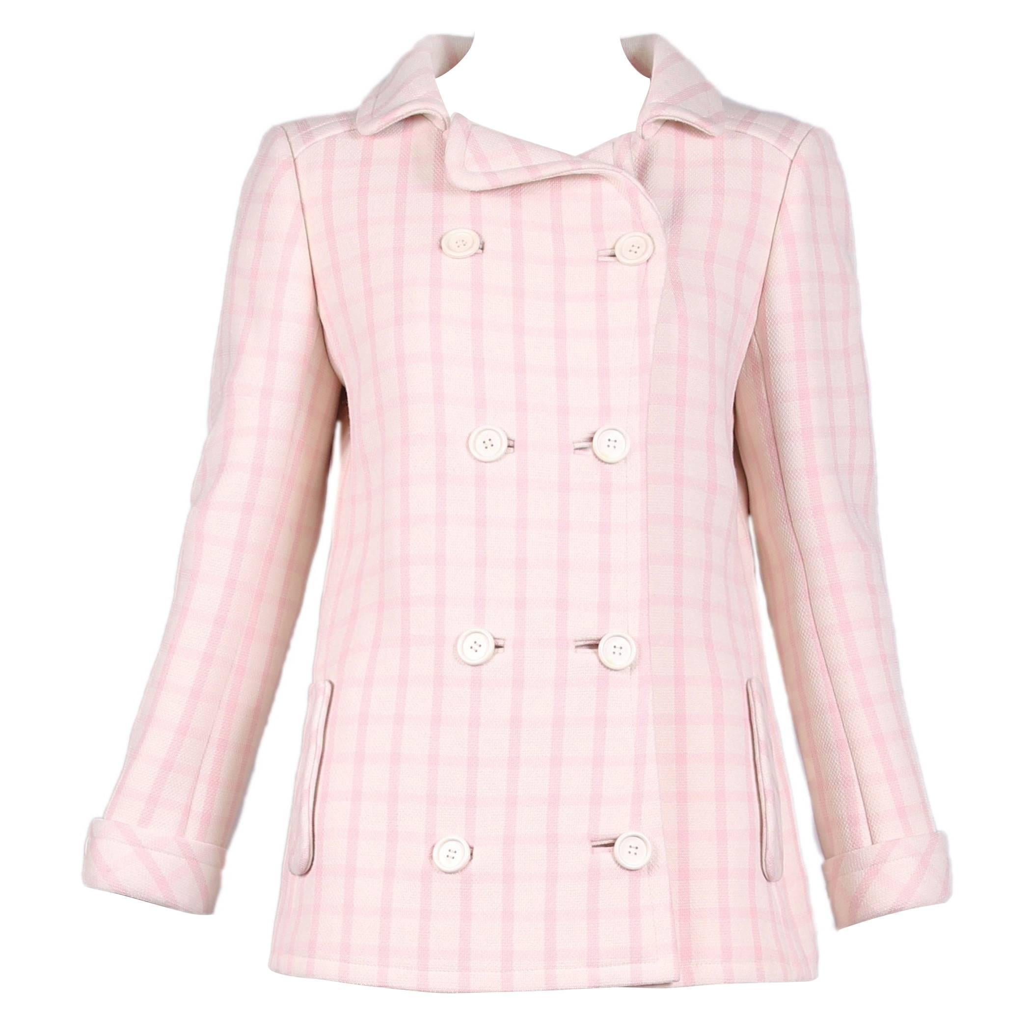 1968 Courrèges Pink & White Checked Double-Breasted Jacket