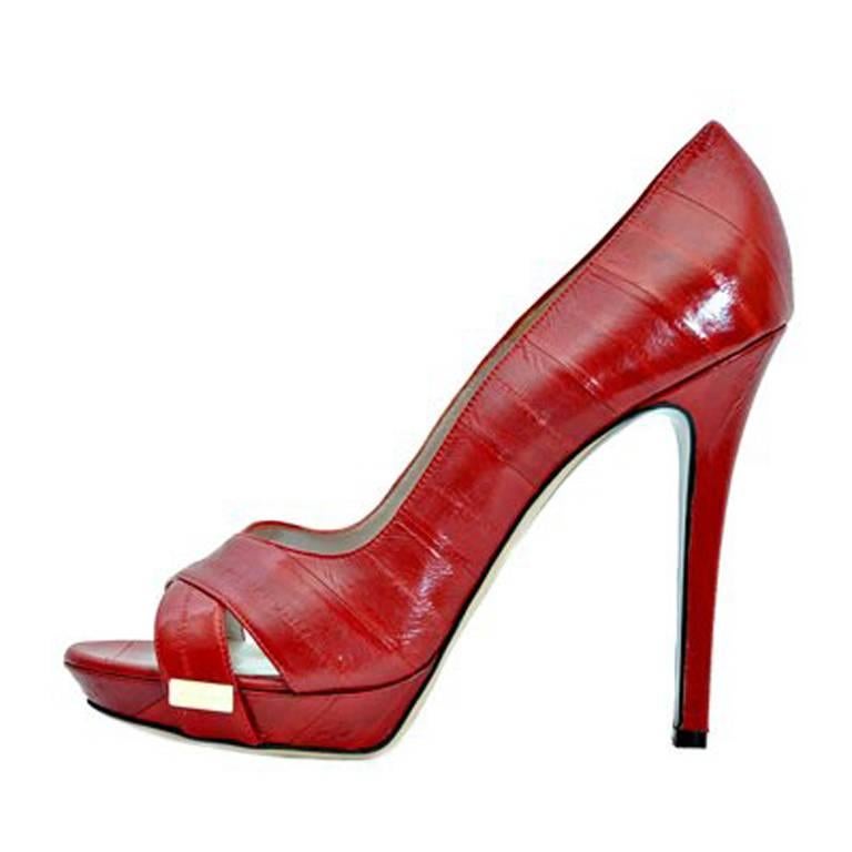 New VERSACE RED EEL SKIN PLATFORM SHOES 40 - 10