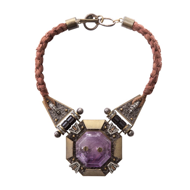  Alber Elbaz For Lanvin Silk Braided Necklace With Amethyst Center Stone