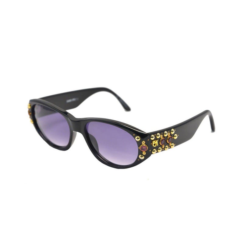 1980s Emanuelle Khanh Gold Studded Sunglasses with Pink Stones For Sale ...