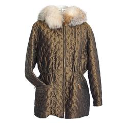 HERMES Jacket Vintage Iridescent Quilted Parka Lush Fox Hoodie Trim 6 3