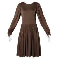 Bill Blass for Saks Fifth Avenue Ruched Brown Jersey Knit Dress