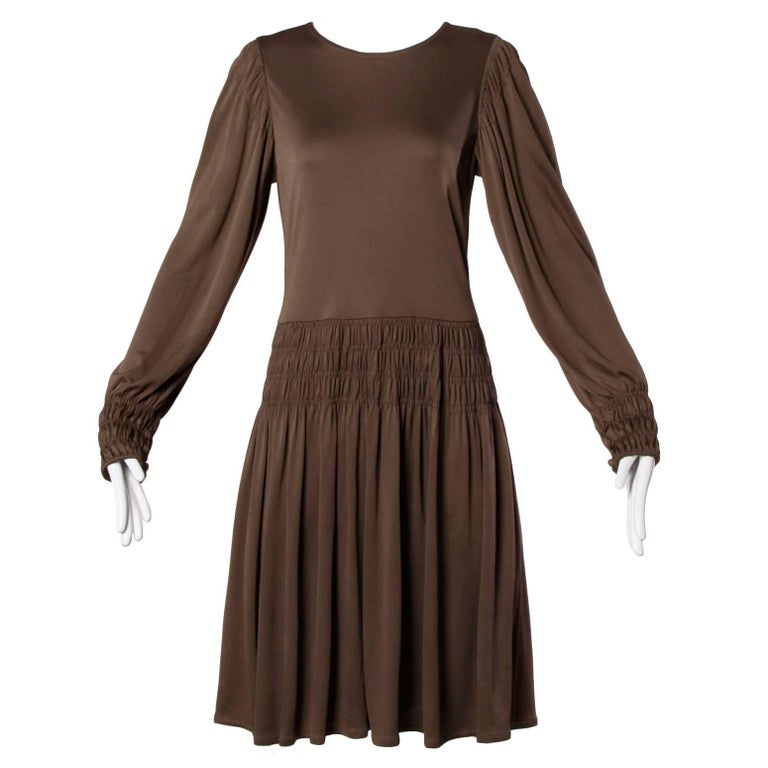 Bill Blass for Saks Fifth Avenue Ruched Brown Jersey Knit Dress at 1stDibs