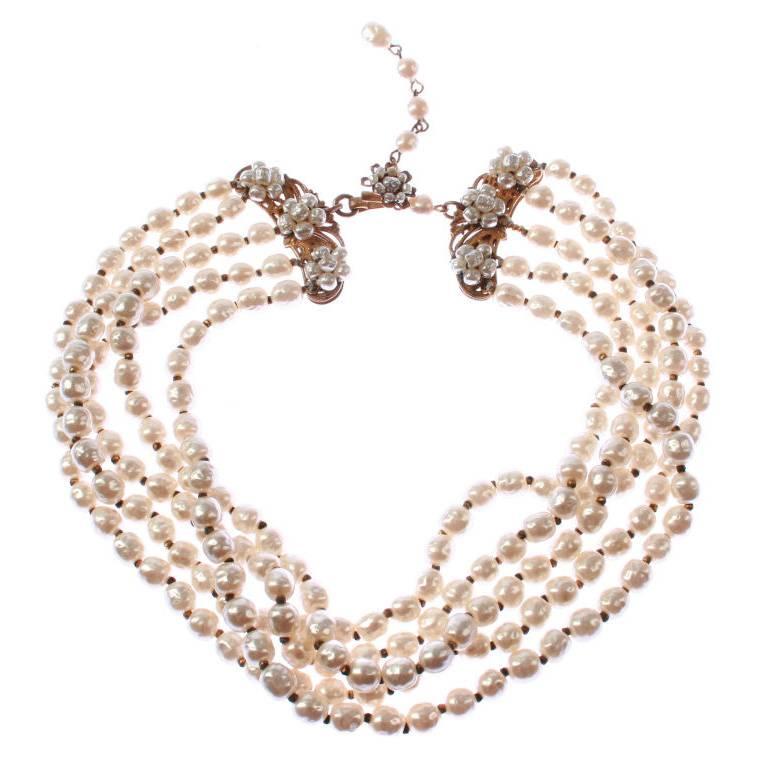 Miriam Haskell Multi Strand  Pearl Necklace