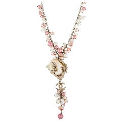 Chanel  Pink & White MOP Shell Drop Necklace