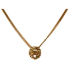 Chanel Silver Tone Charm Necklace - Rope Patterned Sphere - CC logos