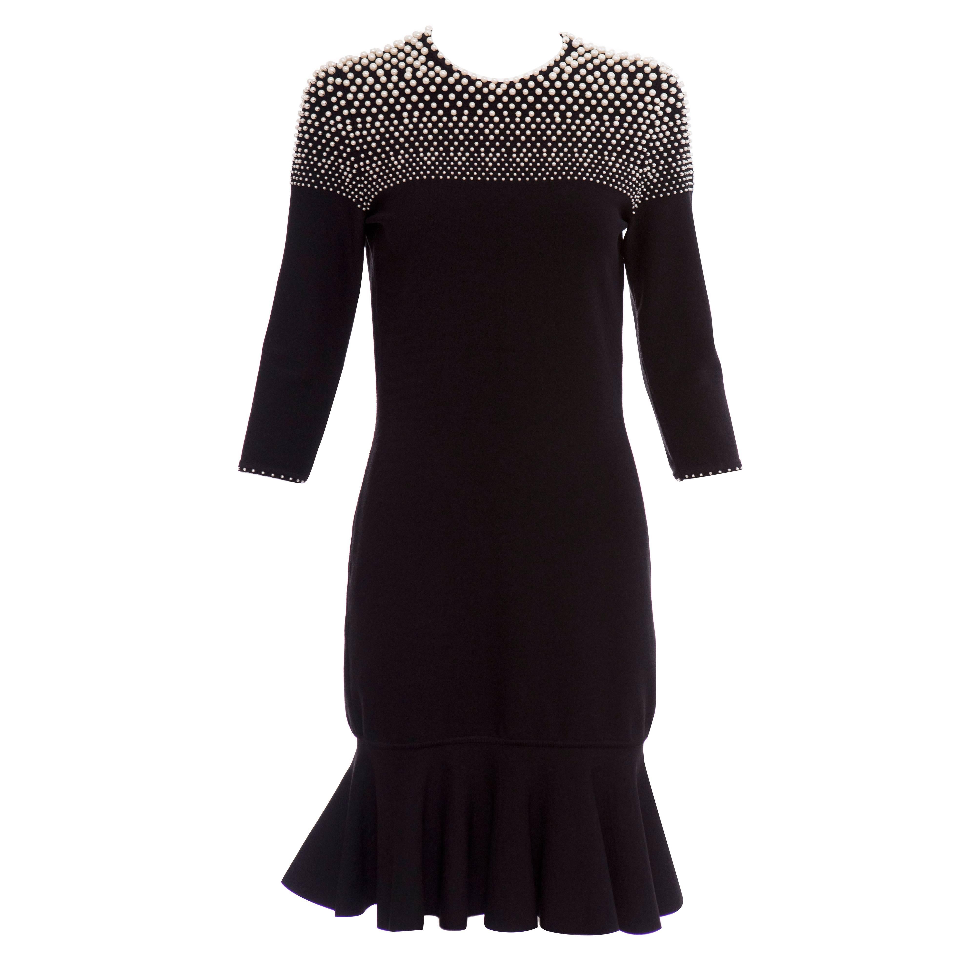 Alexander McQueen Black Knit Dress With Pearl Neckline, Autumn - Winter 2013 For Sale