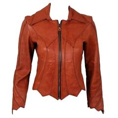 1970's East West Musical Instruments Fitted Sienna-Brown Scallop Leather Jacket