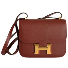 HERMES CONSTANCE 18CM ROUGE H WITH GOLD HARDWARE AMAZING COLOR! JaneFinds
