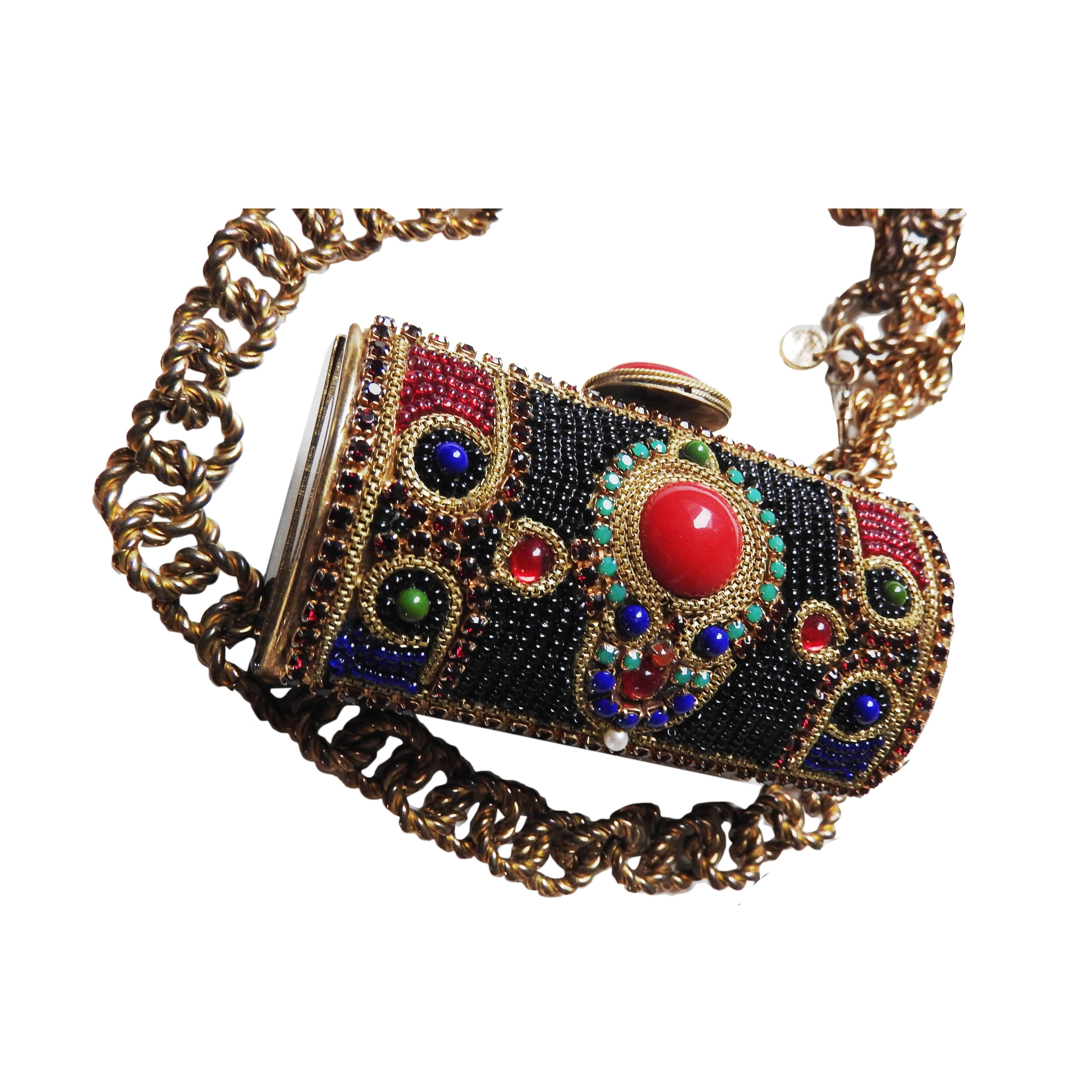 Chanel Vintage 80's Museum Quality Jewelled Metal Purse Clutch Necklace For Sale