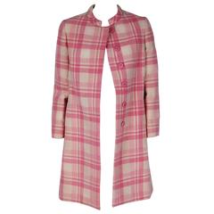 1960's George Halley Light-Pink & Ivory-White Plaid Wool Tailored Mod Coat 1