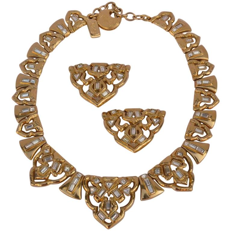 Yves Saint Laurent Collana in vermeil dorato con orecchini abbinati