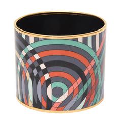 Signed Hermes Wide Enameled Geometric Cuff Bracelet