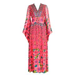 Vintage 1970s Oscar de la Renta Floral Silk Evening Gown