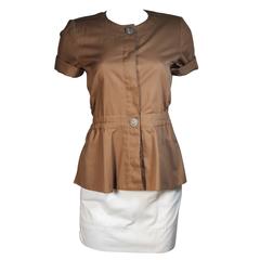 HERMES Khaki & White Safari Style Skirt Suit Size 2-4 3